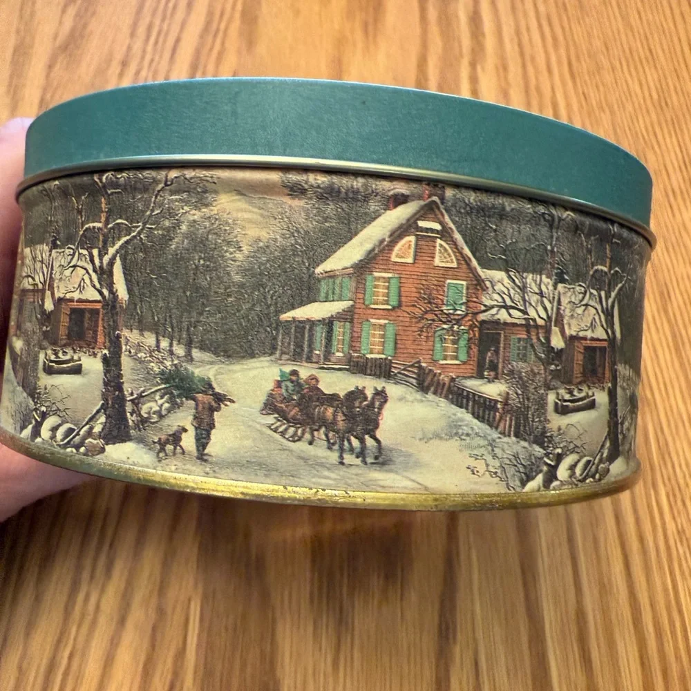 Vintage Winter Scene Tin Box